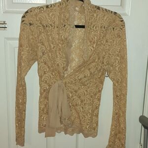 Lace blouse small/medium tie long sleeve pink